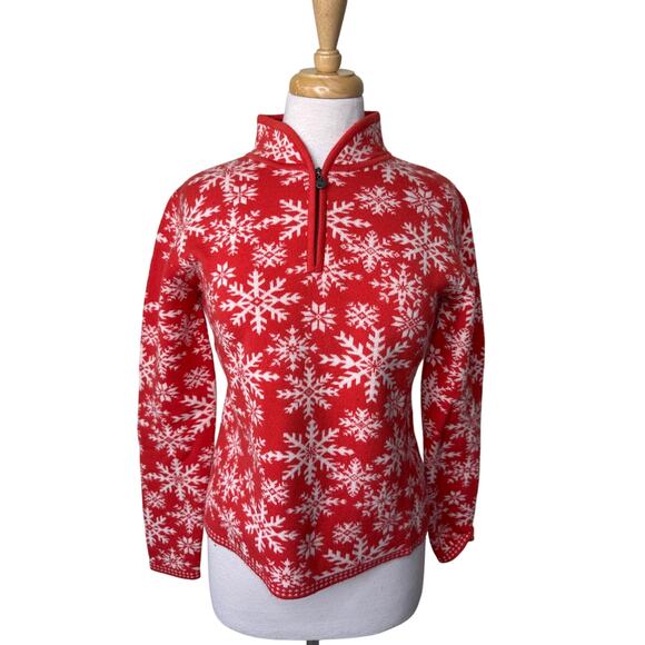 NEVE Ski Snowflake Quarter Zip Wool Sweater Red Orange  Medium - Picture 1 of 5